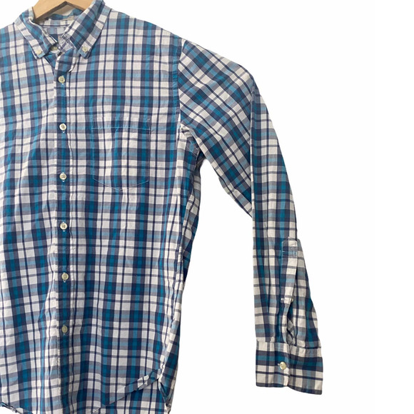 J Crew Mens Slim Fit Plaid Button Up Shirt Long Sleeve Blue M Medium - Picture 3 of 10
